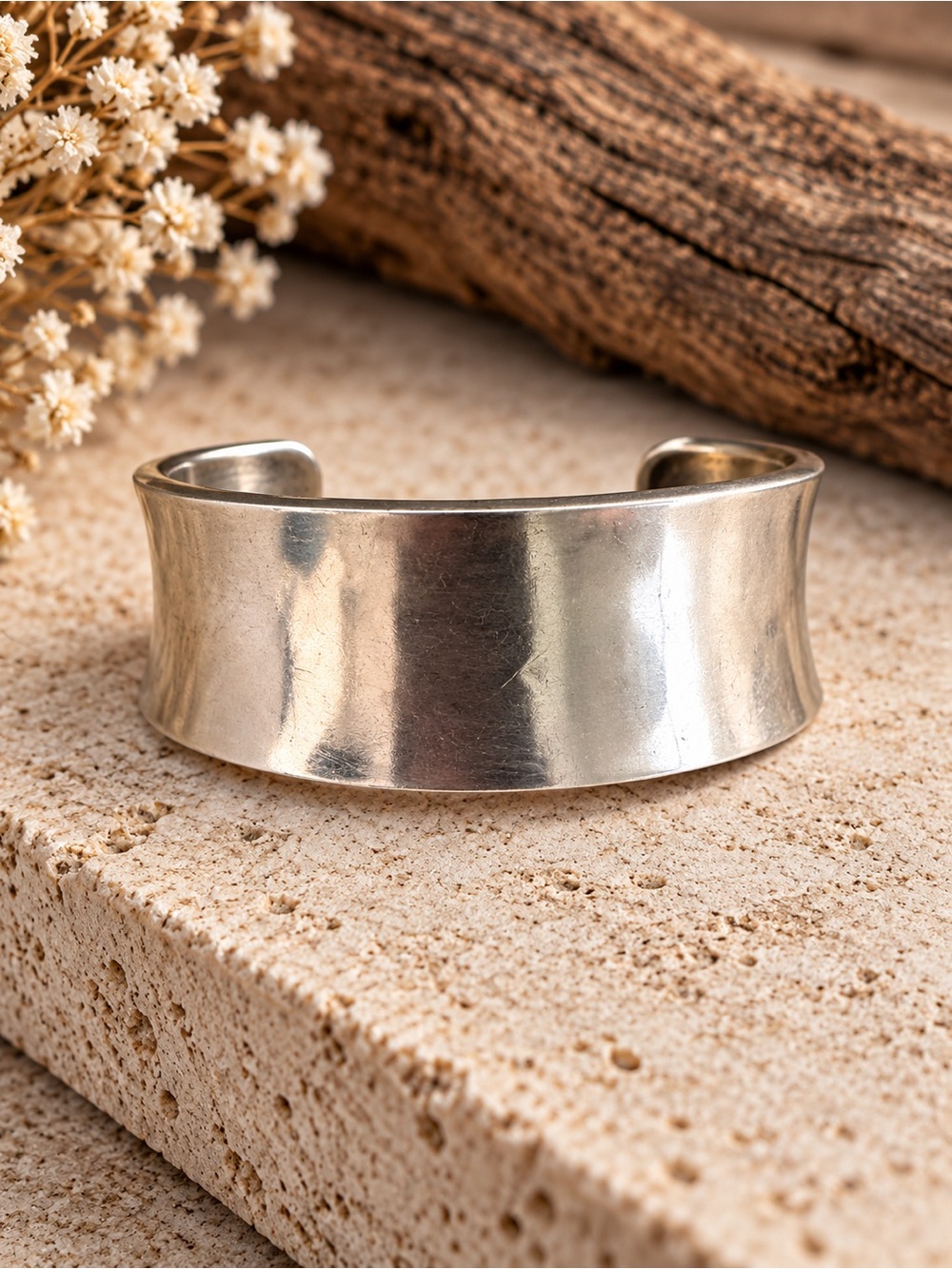 Sterling Silver vintage from Mexico Wide Cuff Bracelet -